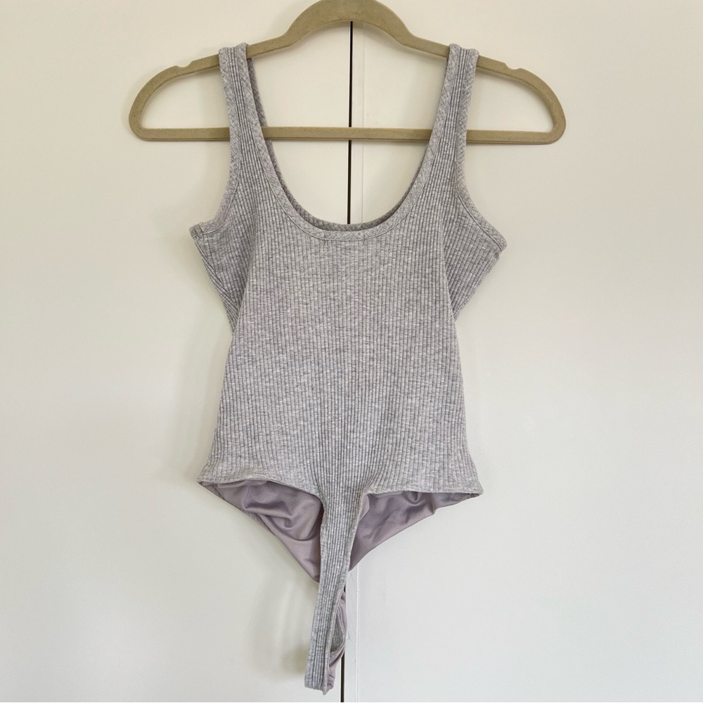 ARTICLES OF SOCIETY Ribbed Tank Bodysuit, Grey, S - Picture 6 of 12